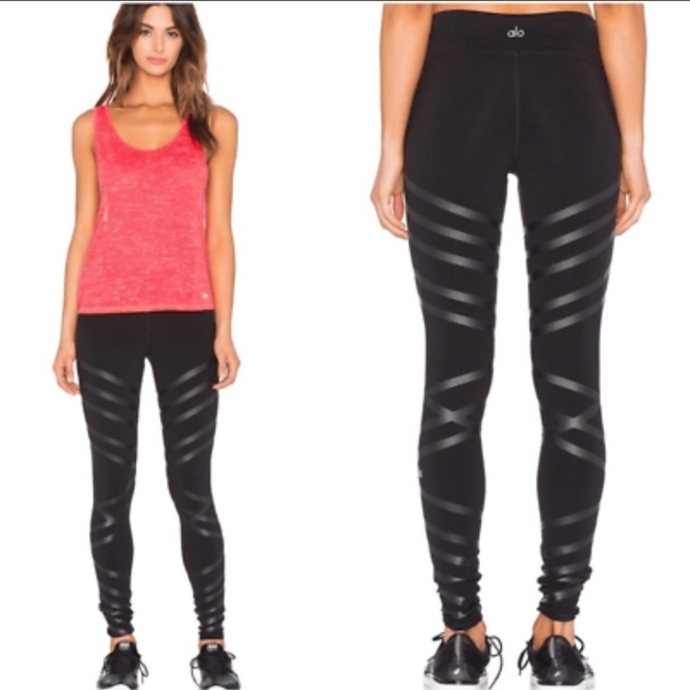 Alo Yoga Lineal Airbrush Stripe Black Leggings sz S